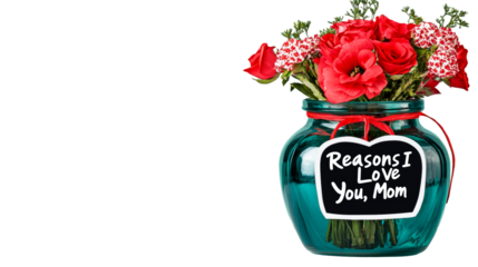 Holding a heartfelt message for mom with beautiful flowers