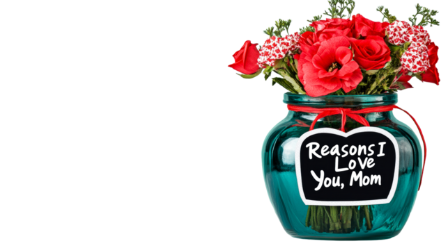 Holding a heartfelt message for mom with beautiful flowers