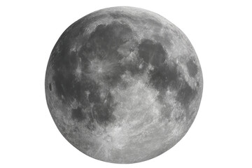 Photorealistic 3d rendering of the full moon isolated on transparent background, perfect for space projects, science illustrations, or any project needing a detailed lunar image