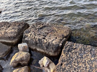 Ancient Weathered Stones at the Edge of the Sea