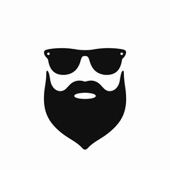 Fototapeta premium Beard with sunglasses silhouette in black and white, a cool hipster symbol. Beard and sunglasses icon represents style, fashion, and an individual's persona.
