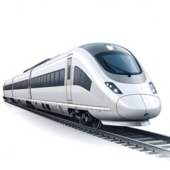 Naklejka premium A sleek, modern high-speed train is shown on its tracks. The train is white with dark windows and a streamlined design.