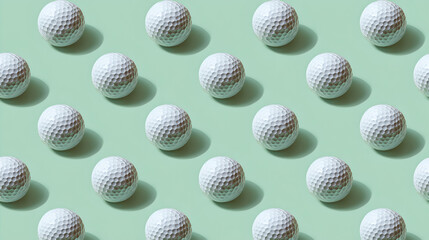 top down view golf balls evenly distributed minimal on light mint green background 