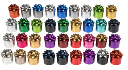 A vibrant collection of colorful metallic bottle caps arranged in neat rows and columns isolated on a transparent background for design use isolated on transparent background