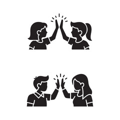 Two pairs of people giving high fives friends friendship