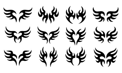 Acid Neo-tribal shapes. Abstract ethnic shapes in gothic style. Hand drawn modern elements for typography, tattoo, poster, cover. Vector illustration