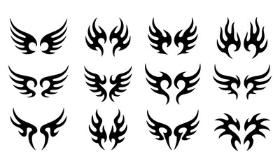 Naklejka premium Acid Neo-tribal shapes. Abstract ethnic shapes in gothic style. Hand drawn modern elements for typography, tattoo, poster, cover. Vector illustration