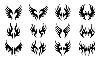 Acid Neo-tribal shapes. Abstract ethnic shapes in gothic style. Hand drawn modern elements for typography, tattoo, poster, cover. Vector illustration