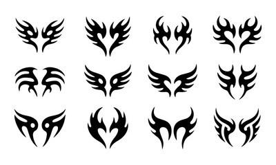 Acid Neo-tribal shapes. Abstract ethnic shapes in gothic style. Hand drawn modern elements for typography, tattoo, poster, cover. Vector illustration