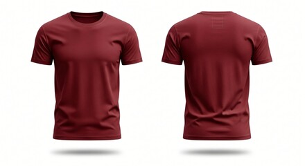 Maroon T-Shirt Mockup: Front and Back View on White