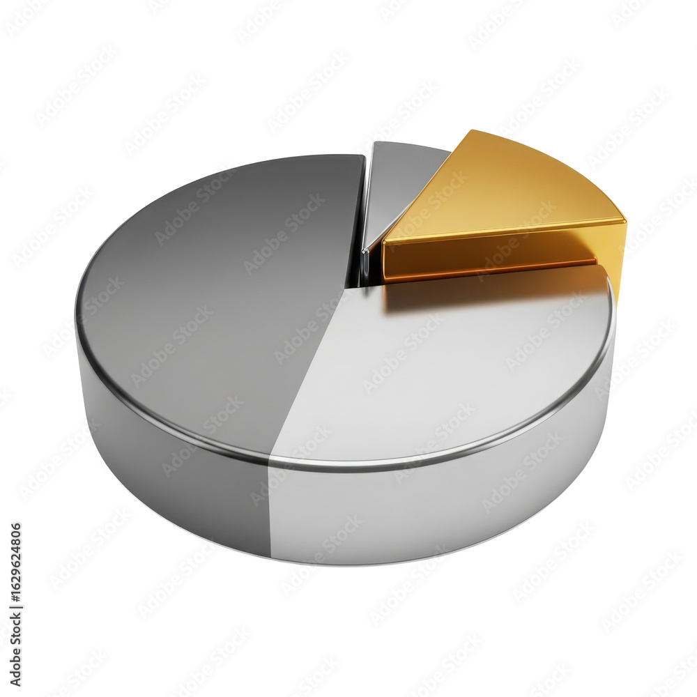 Poster a conceptual 3d rendered pie chart with a golden slice representing a significant portion of the who