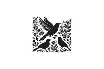 A Nightingale bird vector silhouettes black image made by adobe illustrator.