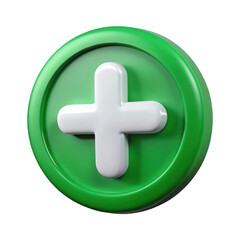 Obraz premium 3d green plus icon with white cross isolated on transparent background