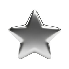 Obraz premium A polished metallic silver star shape with a smooth reflective surface and subtle highlights isolated on transparent background