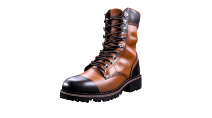 Sturdy brown leather hiking boot with robust design and features
