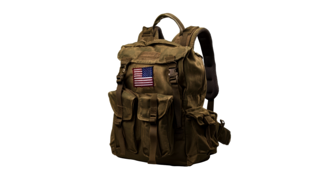Military style backpack with American flag design for outdoor use