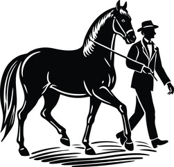 Vector silhouette of a horseback rider on a running horse, isolated on a white background