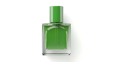 Green perfume bottle on white background