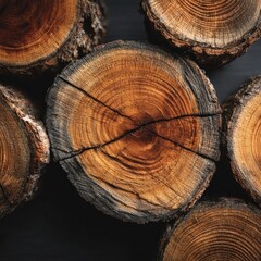 Naklejka premium Stacked tree rings, close-up