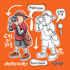 Hand-Drawn Photographer Illustration with Colorful Professions Design