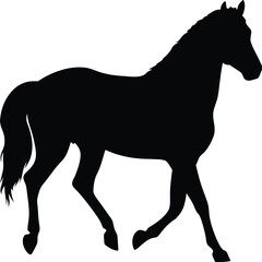 A simple black silhouette vector illustration of a wild stallion standing on a farm