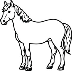 Black and white vector illustration of a running horse
