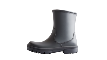 A black rubber boots standing upright on a white or transparent png background.