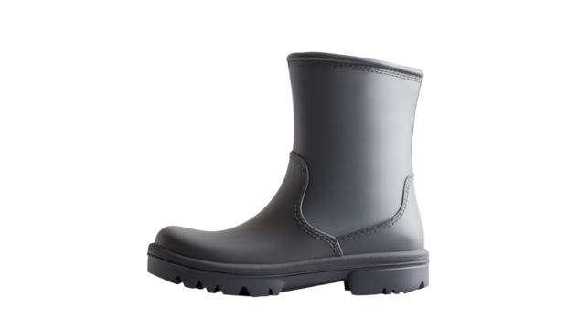A black rubber boots standing upright on a white or transparent png background. - Powered by Adobe