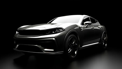 Sleek and Modern Electric Car Design in a Dark Studio Environment Showcasing Automotive Elegance and Innovation