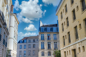Paris, typical buildings in the Marais, rue Saint-Paul, in the center of the french capital