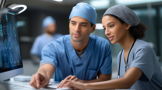 Surgeons Reviewing Brain Scans in a Collaborative Environment - Powered by Adobe