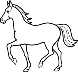 Black vector silhouette of a running wild mustang stallion with flowing mane and tail