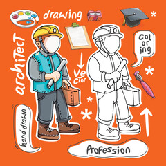 Hand-Drawn Architect Illustration with Colorful Professions Design
