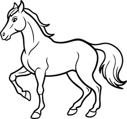 Black running horse vector silhouette illustration with a wild mane and tail