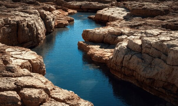 Rocky riverbed, clear blue water