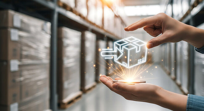 Digital Delivery Concept Glowing Box with Arrow.