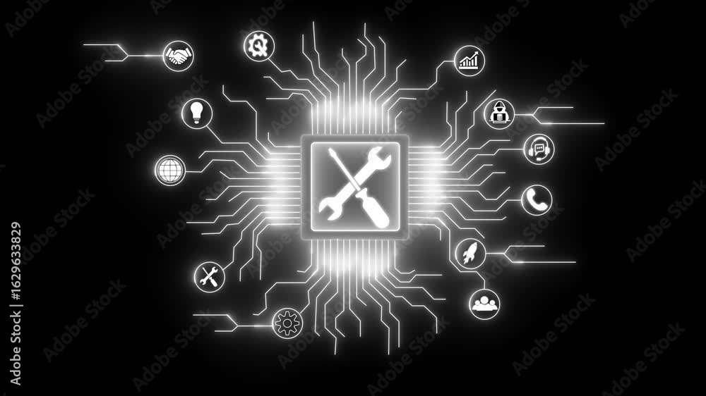 Poster ai concept on circuit board, futuristic circuit board design in neon board captured from a side angl