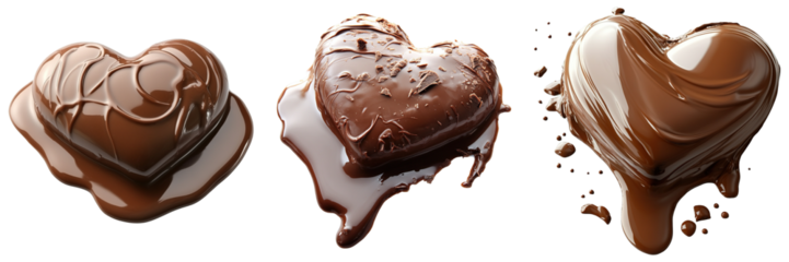Gourmet Heart Chocolate Desserts Dripping and Melting Isolated on Transparent Background
