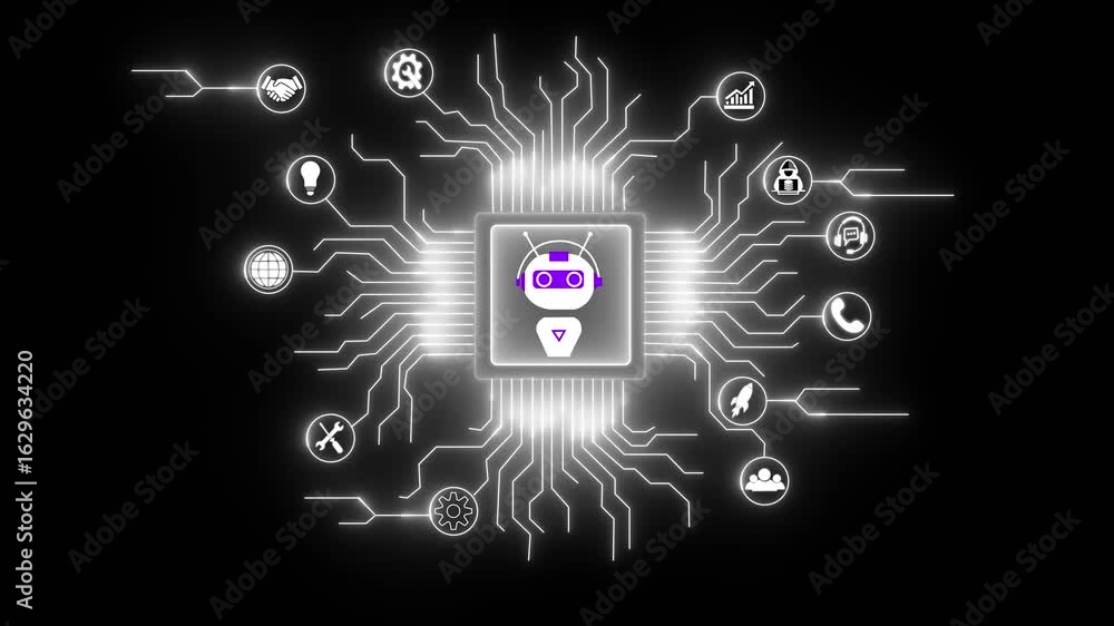 Aufkleber ai concept on circuit board, futuristic circuit board design in neon board captured from a side angl