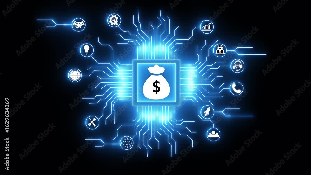 Poster ai concept on circuit board, futuristic circuit board design in neon board captured from a side angl