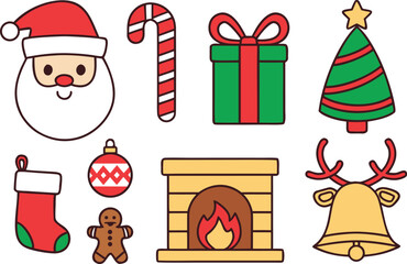 Christmas Day Illustration Set. Festive Christmas Holiday Graphic Collection. Merry Christmas Celebration Clipart Pack. Traditional Christmas Season Design Set. Bright Christmas Holiday Art Bundle