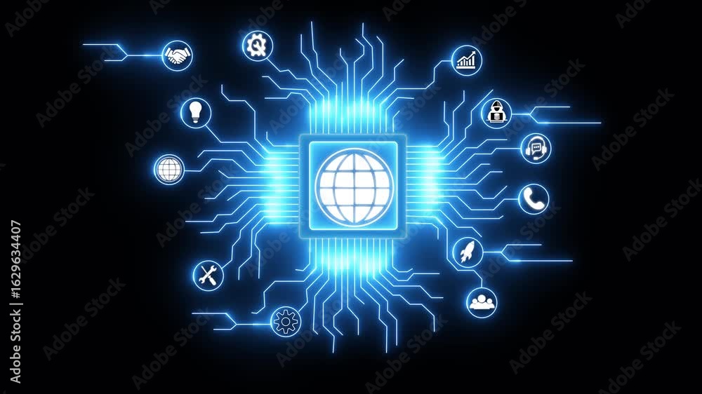 Aufkleber ai concept on circuit board, futuristic circuit board design in neon board captured from a side angl
