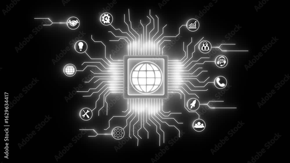 Poster ai concept on circuit board, futuristic circuit board design in neon board captured from a side angl