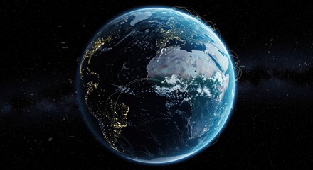 Fototapeta premium Illuminated earth from space showing cities at night and stars.