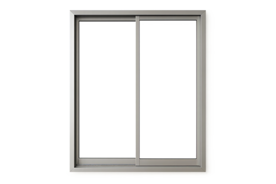 Aluminum sliding window frame isolated on transparent background, window installation