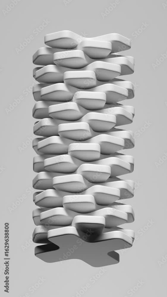 Aufkleber 3d looping animation. abstract white geometric background. group of spinning simple flat objects.
