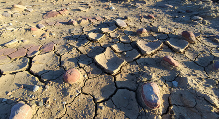 Arid land cracked earth dry soil desert landscape drought condition global warming climate change arid ground