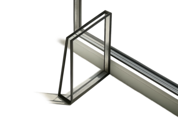 Black spacer bar for insulating glass unit in window frame, transparent background, window installation