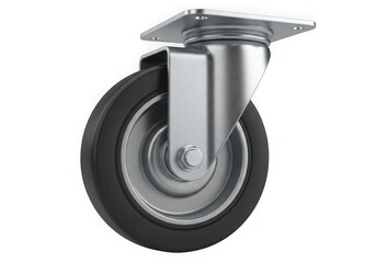 Industrial caster wheel with rubber tire for smooth movement and heavy duty applications in various industries and equipment isolated on transparent background