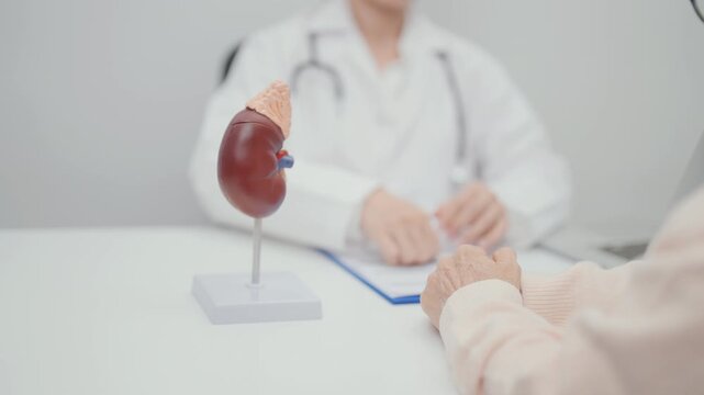 Elderly Patient consultation with doctor for Kidney disease, Urinary system and Stones, Cancer, world kidney day, Chronic kidney, Urology, Nephritis, Renal, Transplant and medical healthcare concept